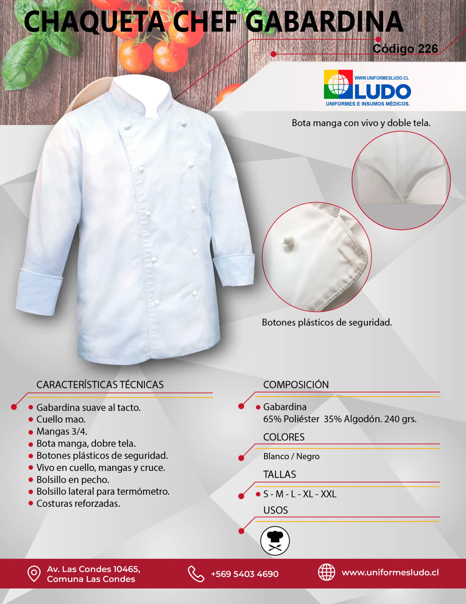 Chaqueta Chef Gabardina