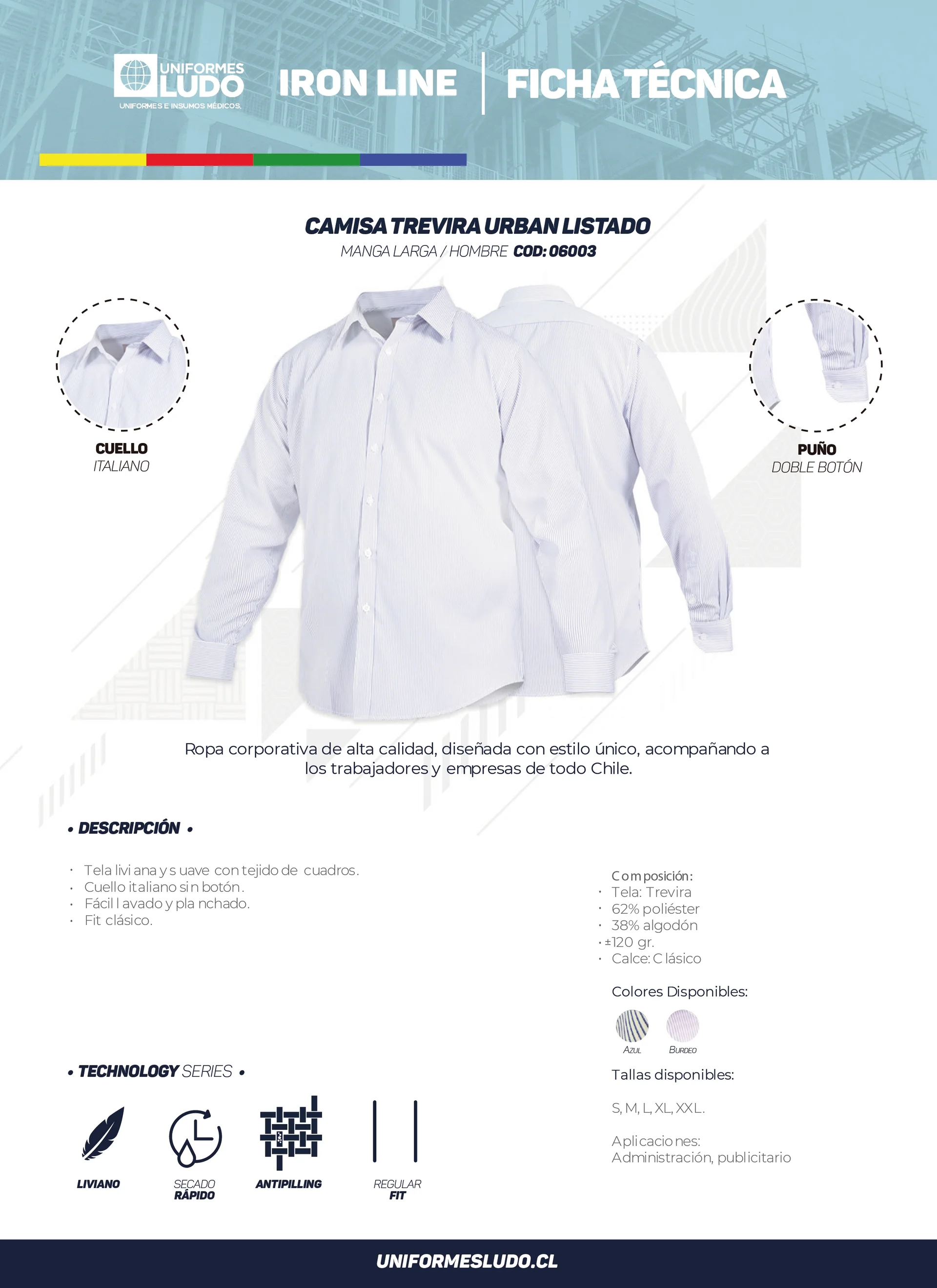 Camisa Trevira Urban Listado Manga Larga Hombre