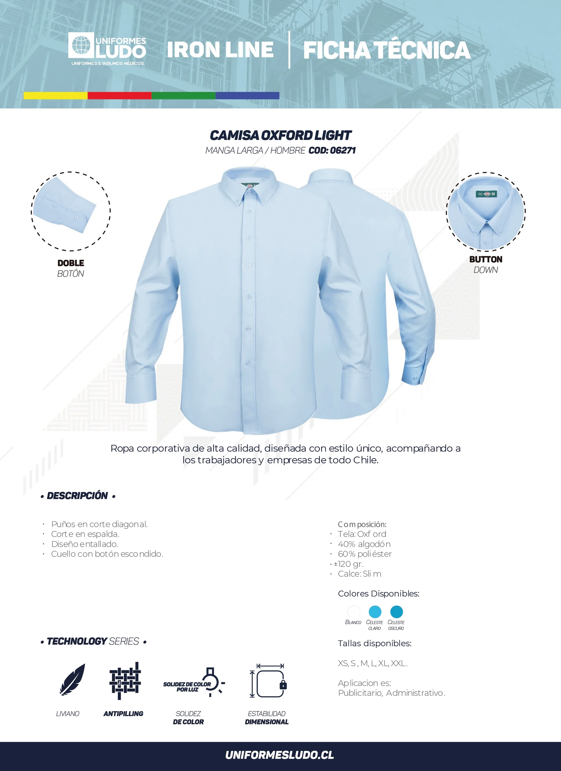 Camisa Oxford Light Manga Larga Hombre