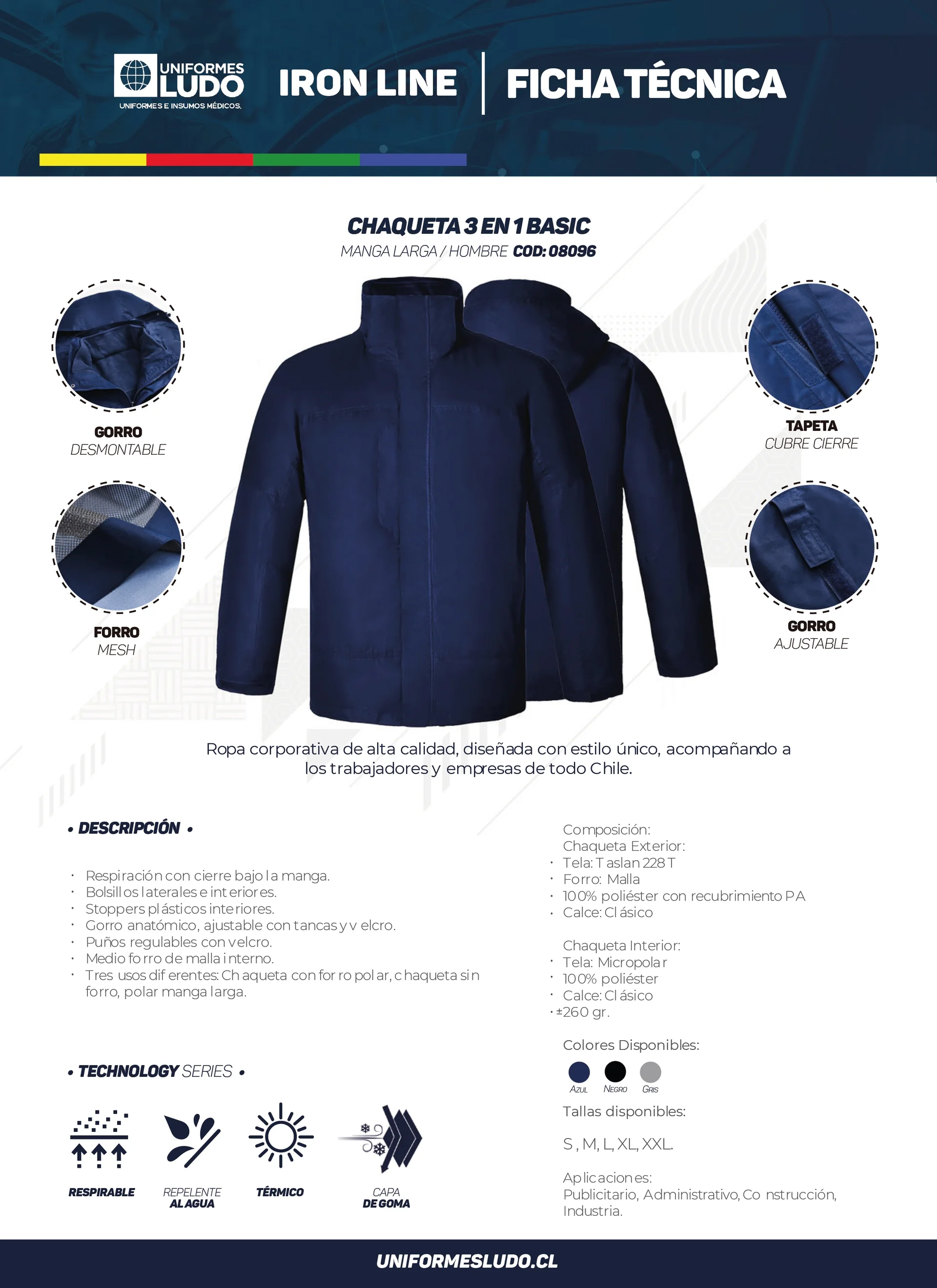 Chaqueta 3 en 1 Basic Manga Larga Hombre
