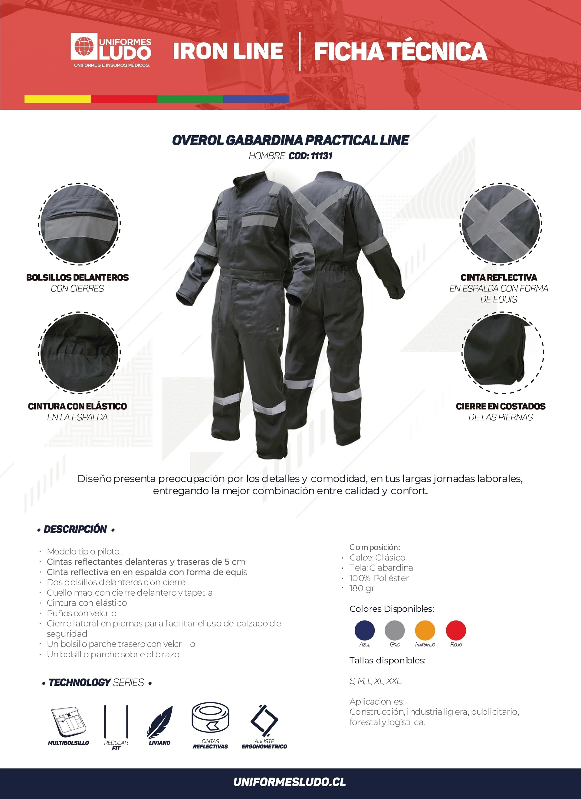 Overol Ironsafe Gabardina con Cinta Reflectiva