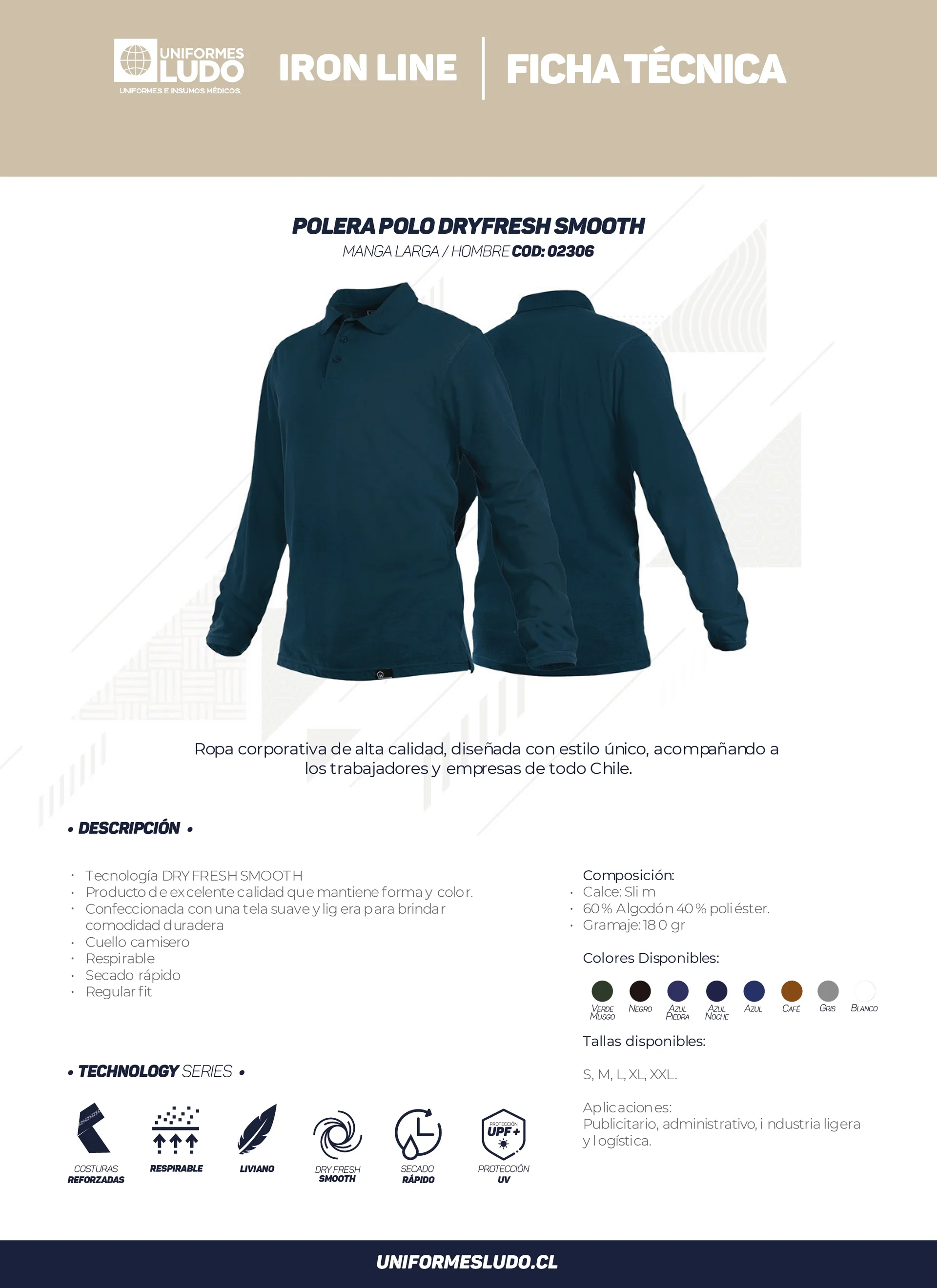 Polera polo dryfresh smooth manga larga hombre